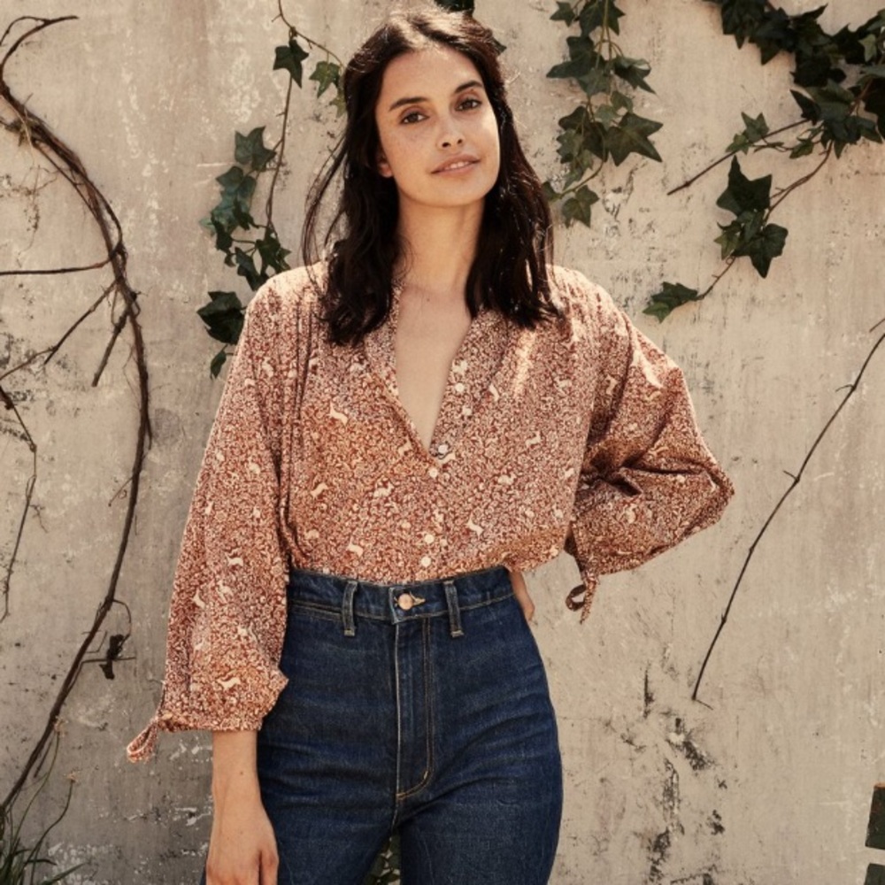 NWT Doen Okeeffe Top Rust Prancing Fawn Floral